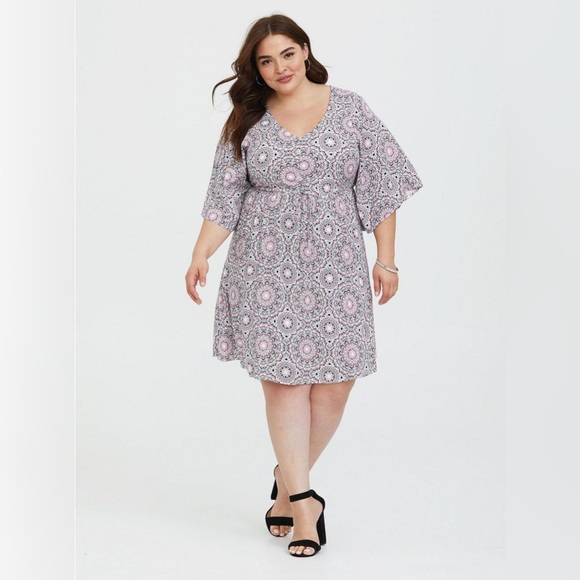 🌟NEW Torrid Ivory Pink Print Challis Strappy Back Skater Dress Plus Size 4X - Picture 12 of 12